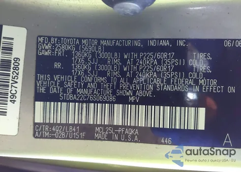 2006 Toyota Sienna Xle из США, поврежденный, VIN 5TDBA22C76S069086